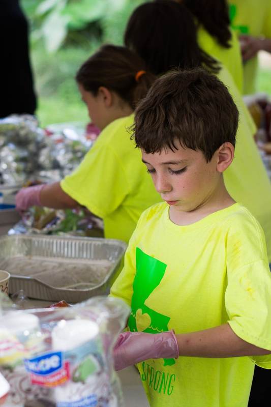 Children sorting donated clothes.